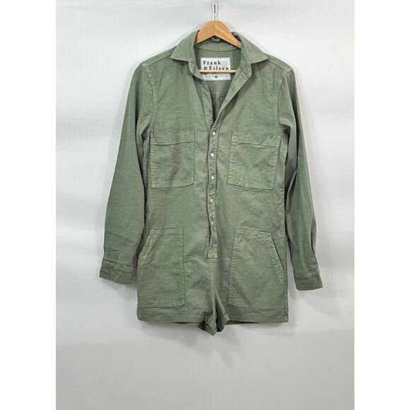 FRANK & EILEEN Sz XS Ireland Long Sleeve Shorts Playsuit Romper Sage Green - Picture 9 of 11